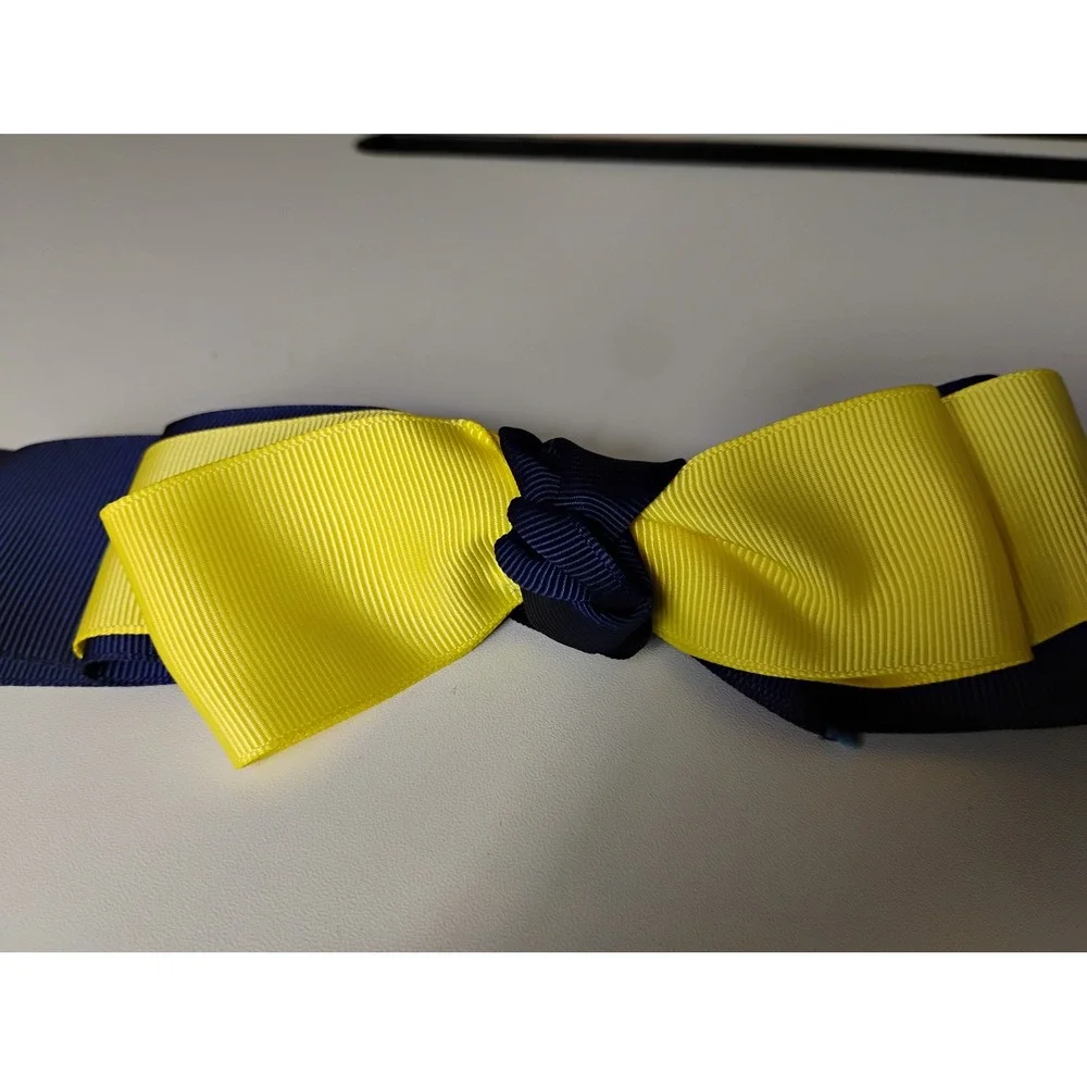 Kids Navy Blue Yellow Ribbon Hair‎ Bow Clip School Spirit Cheer